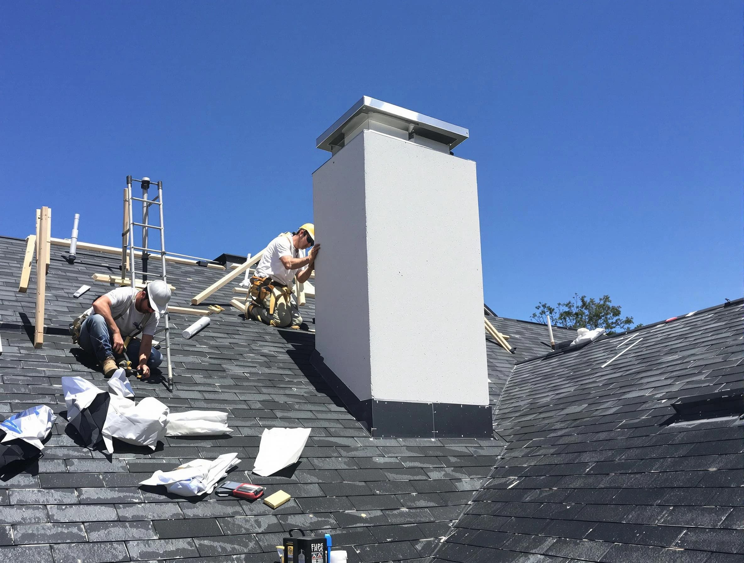Orangetown Chimney Sweep crew installing a new chimney in Orangetown, NY