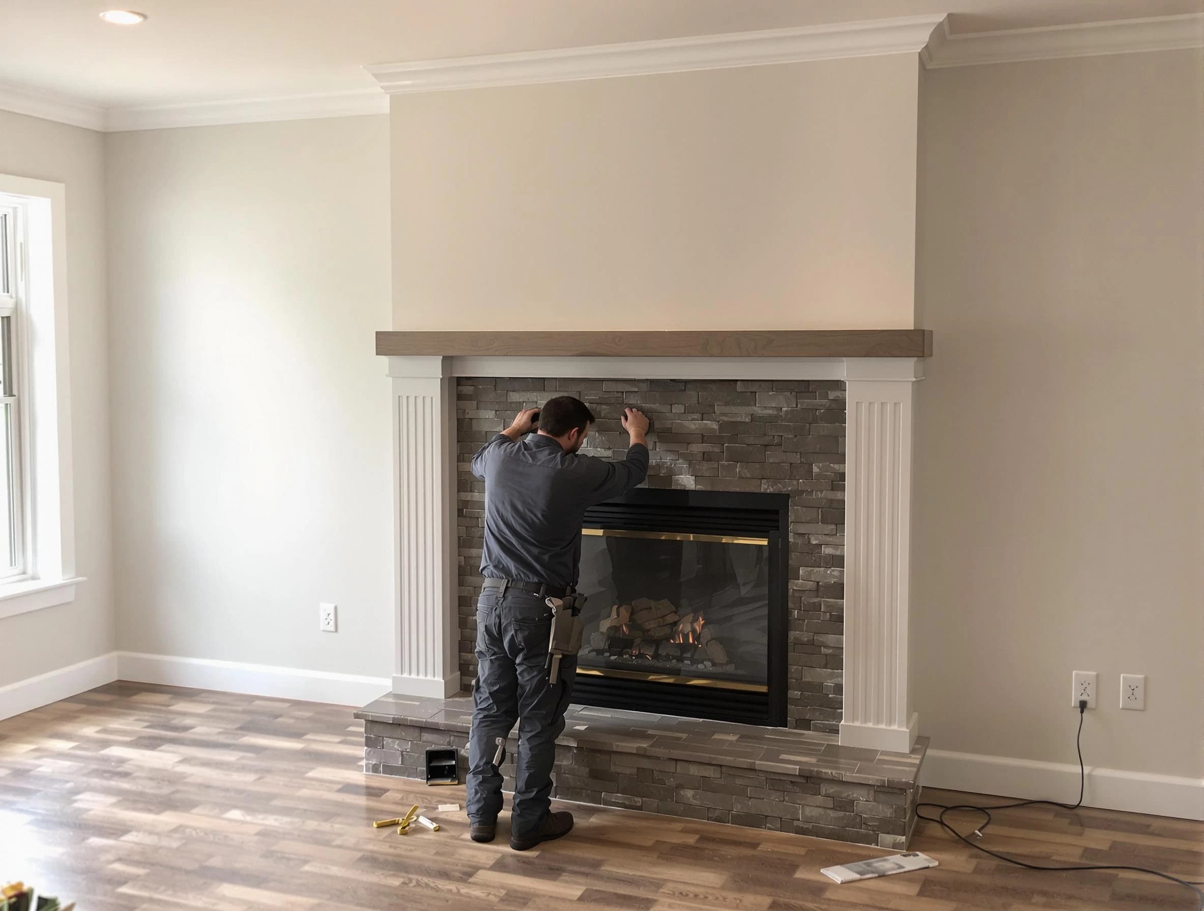 Orangetown Chimney Sweep finishing a custom fireplace install in Orangetown, NY