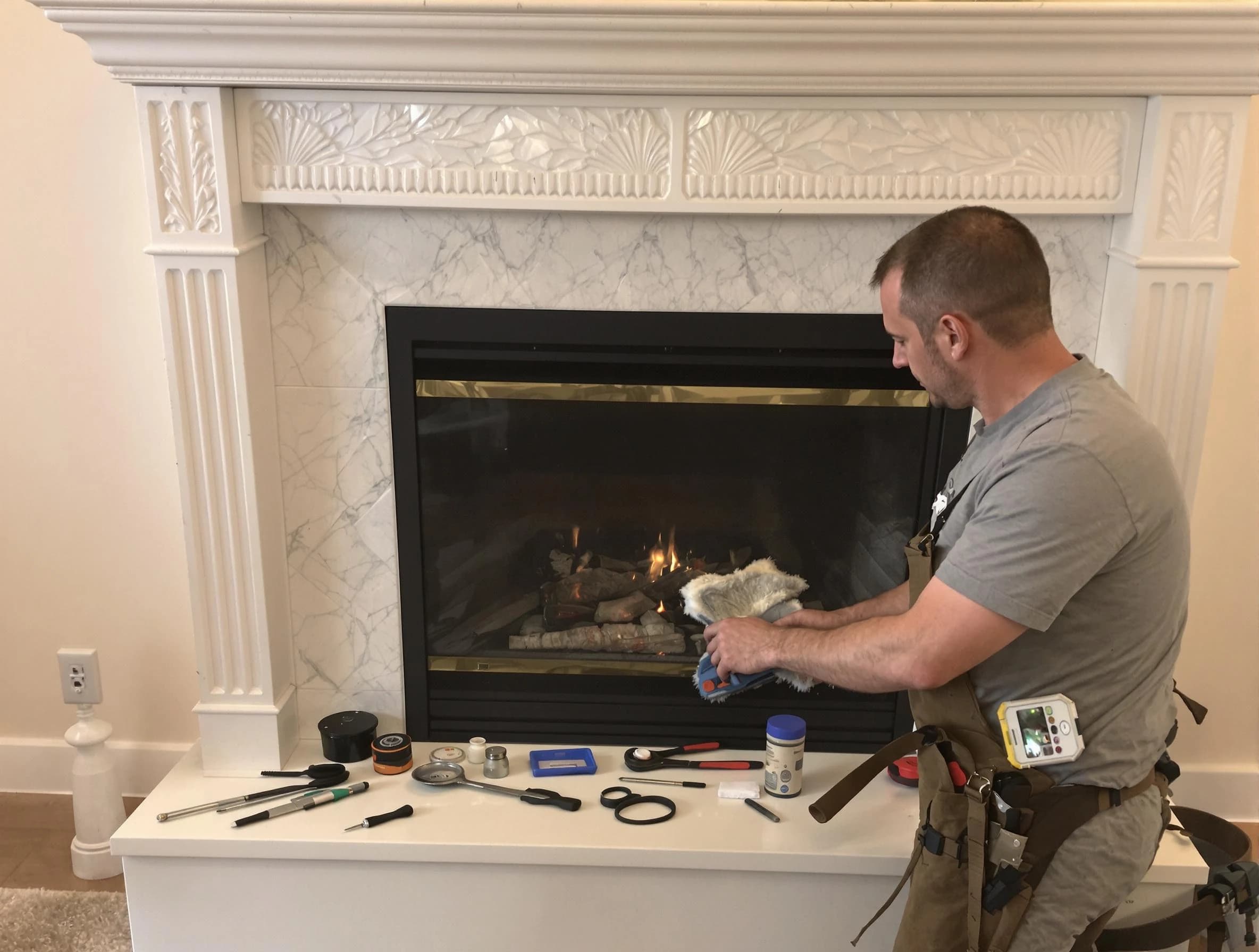 Orangetown Chimney Sweep performing fireplace maintenance in Orangetown, NY