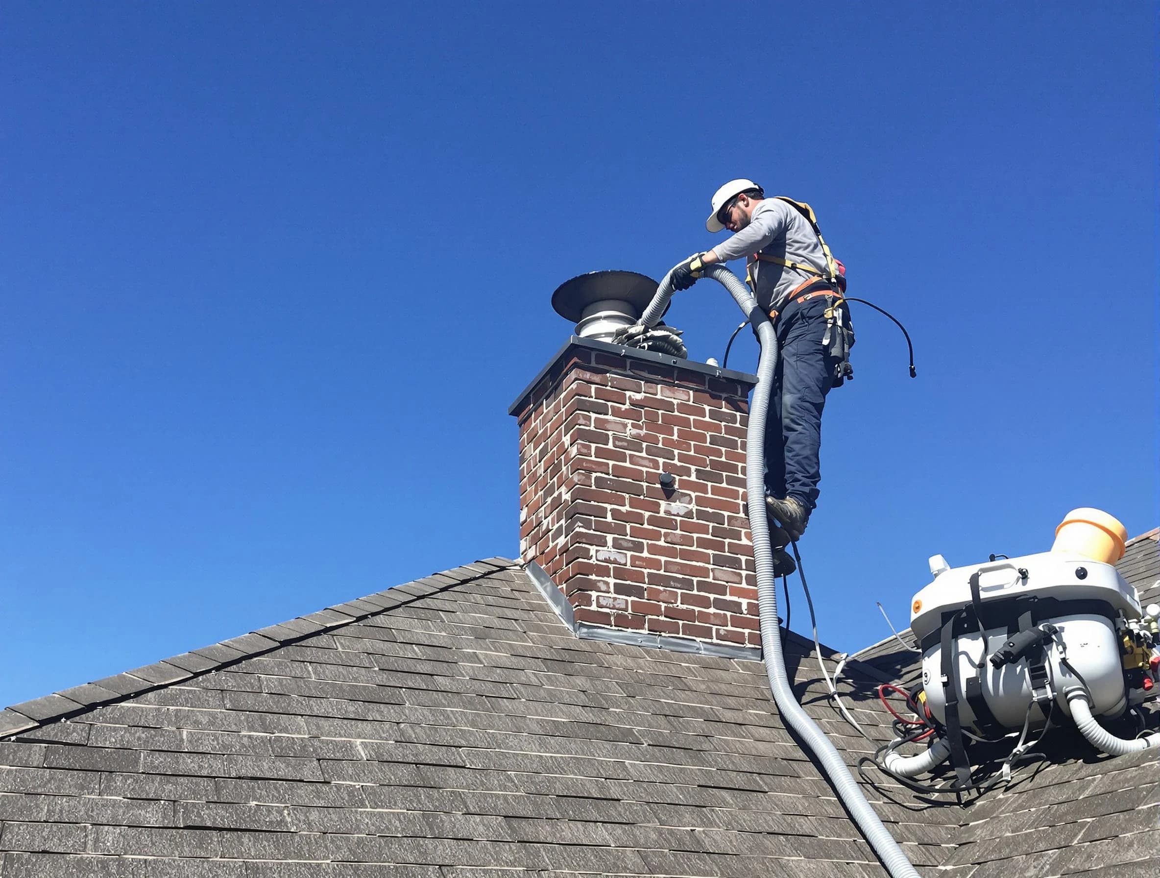 Dedicated Orangetown Chimney Sweep team member cleaning a chimney in Orangetown, NY