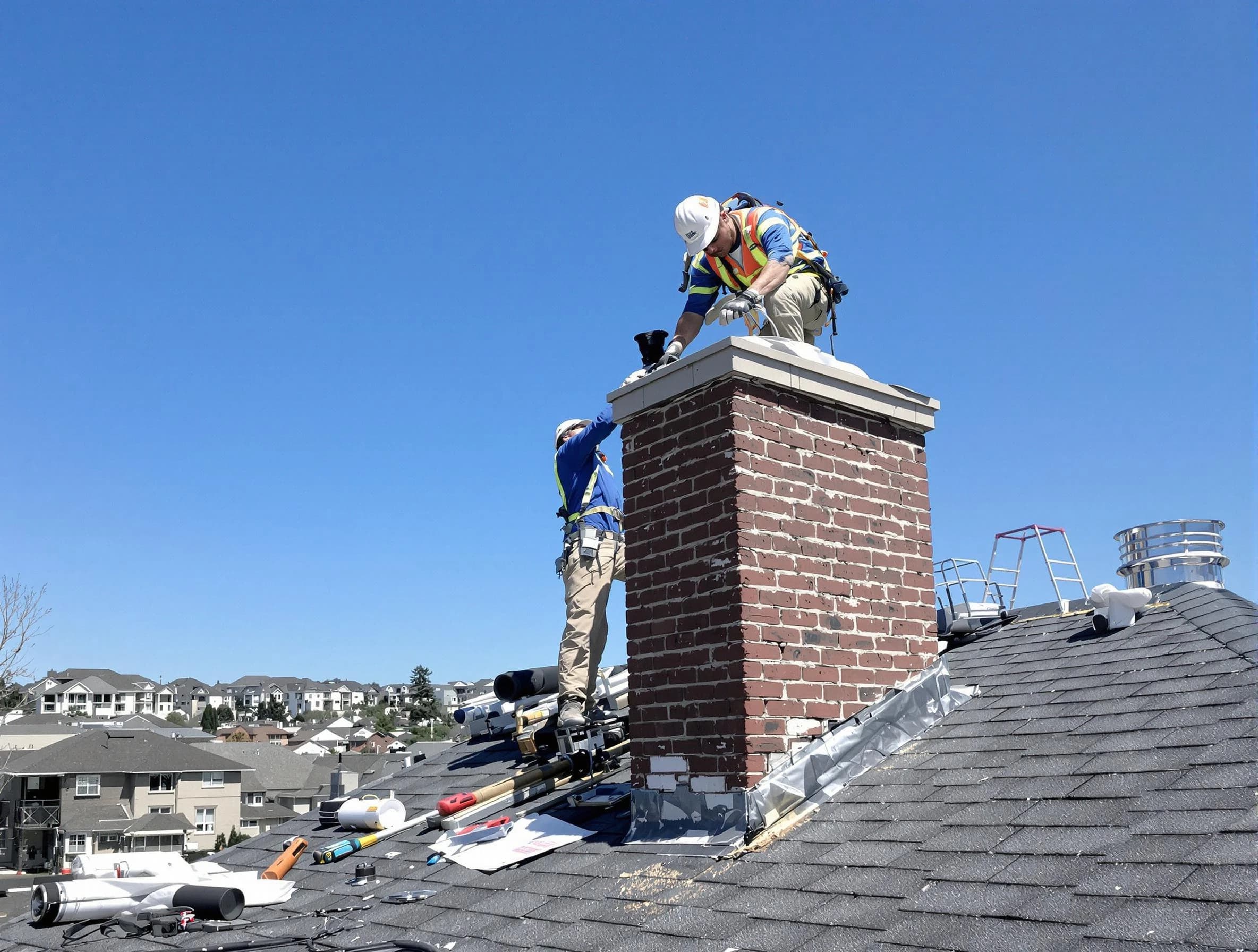 Orangetown Chimney Sweep repairing a chimney crown in Orangetown, NY