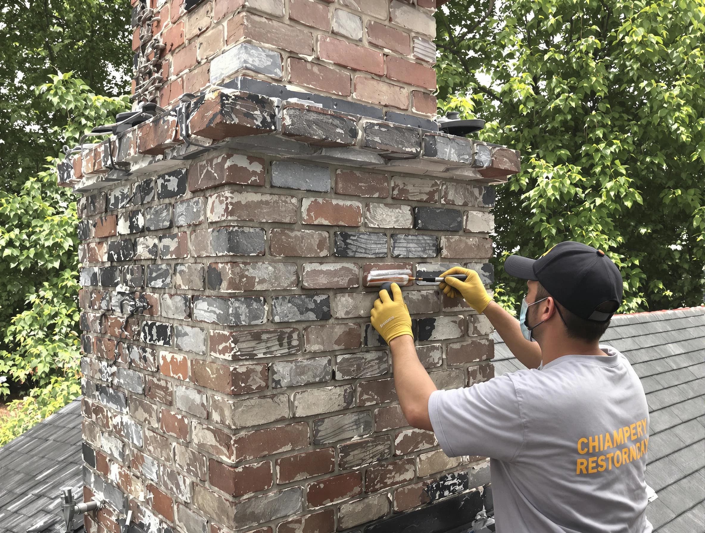 In-progress chimney restoration by Orangetown Chimney Sweep in Orangetown, NY