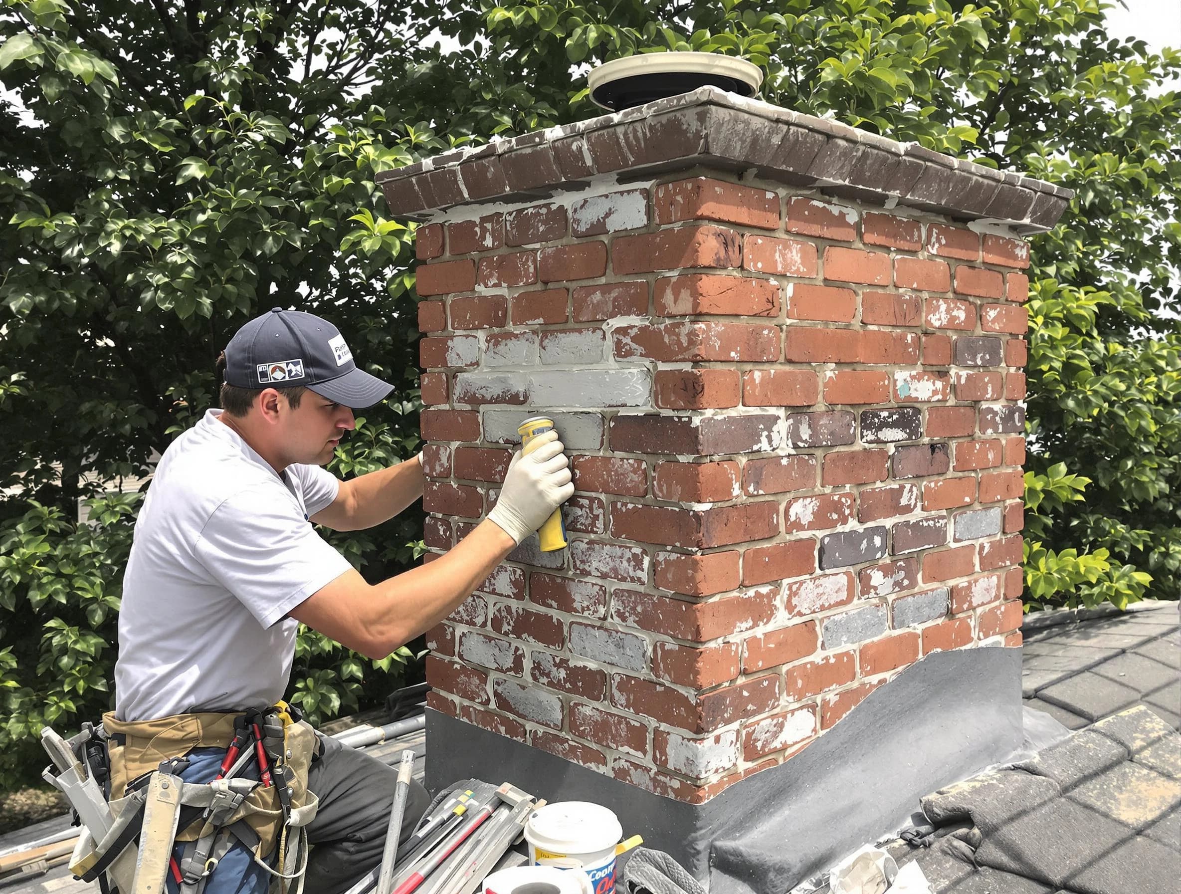 Orangetown Chimney Sweep restoring an aging chimney in Orangetown, NY