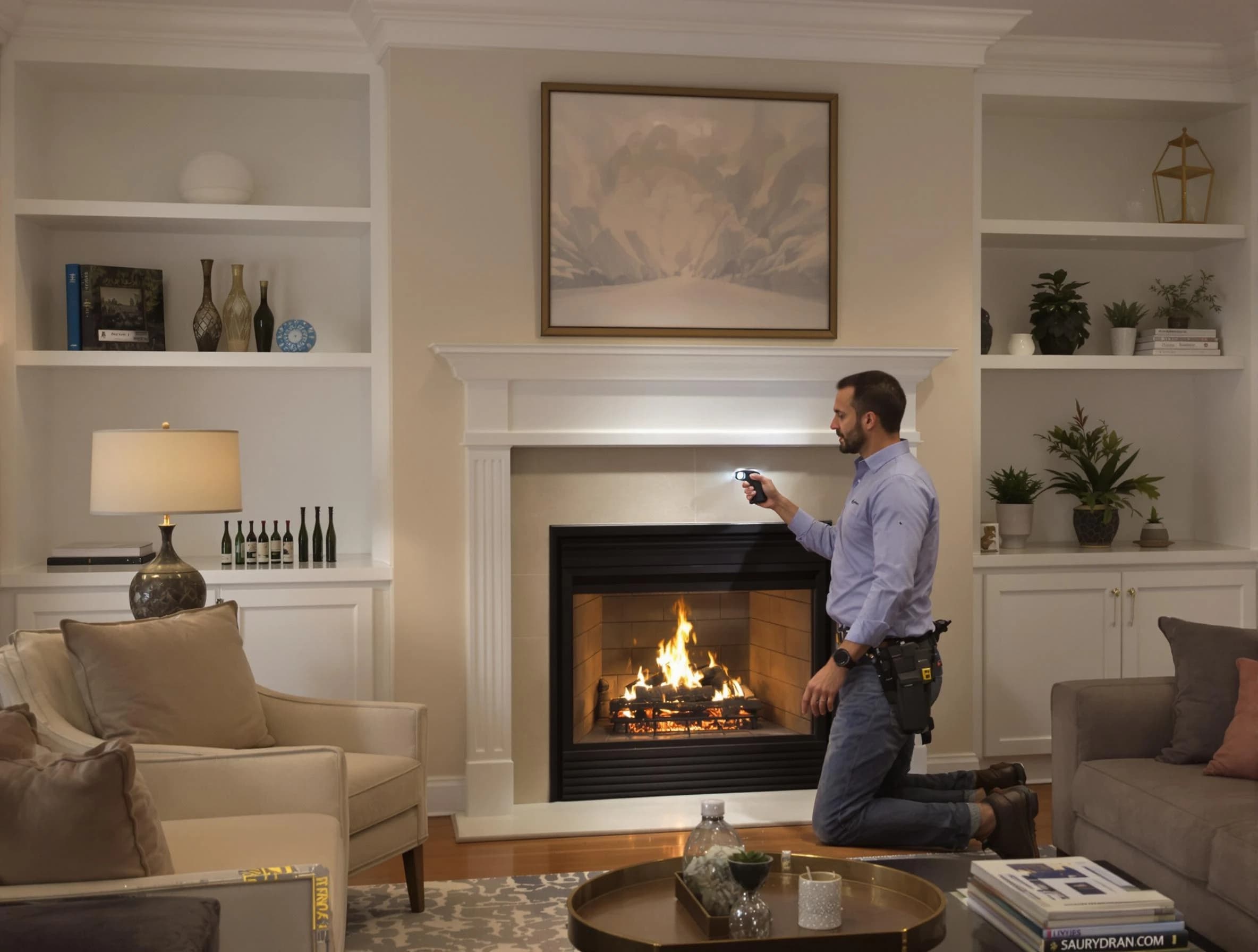 Orangetown Chimney Sweep conducting a fireplace safety inspection in Orangetown, NY