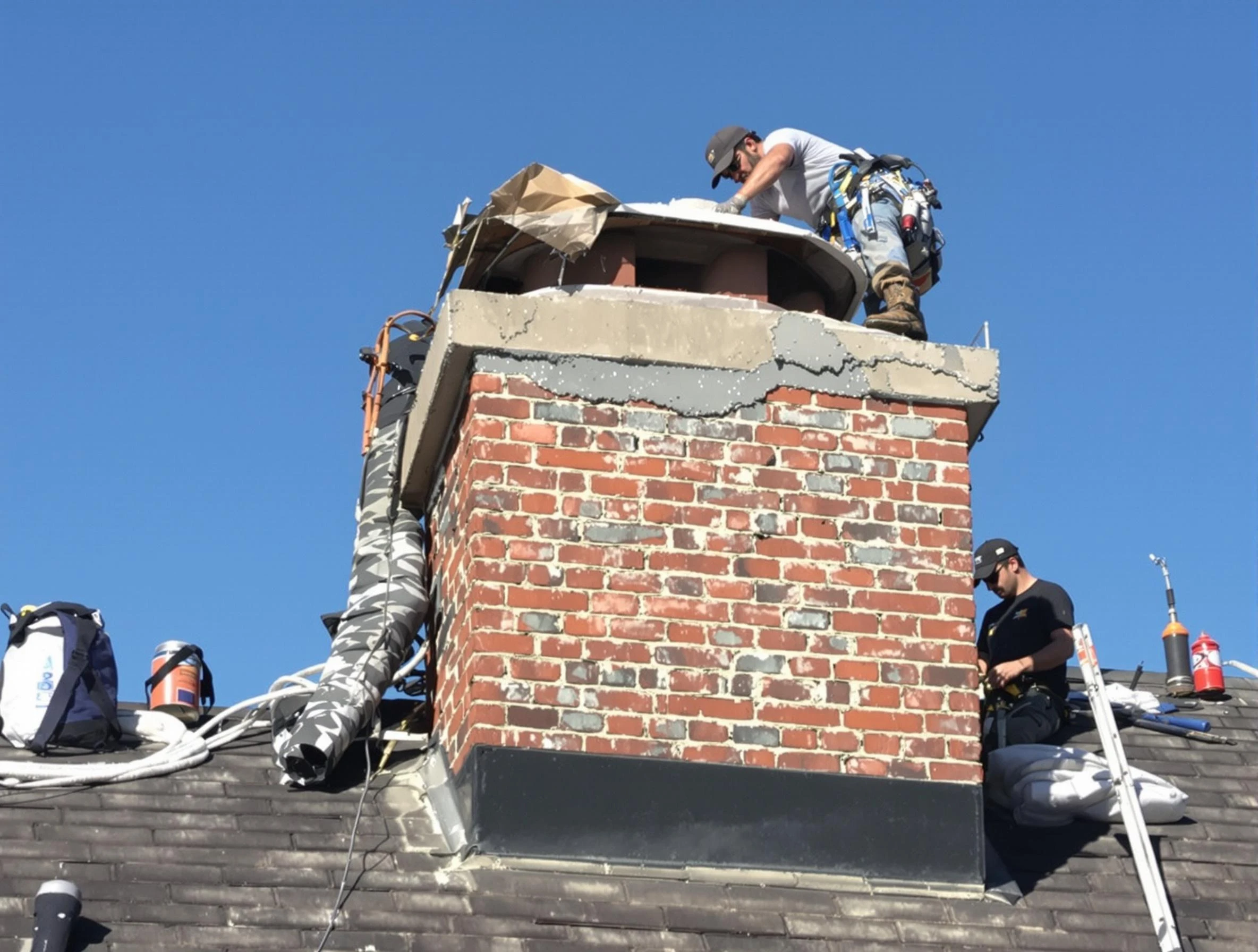 Orangetown Chimney Sweep installing a custom chimney crown in Orangetown, NY